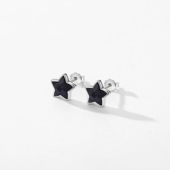 Wholesale Niche Simple Fashion Women's S925 Sterling Silver Obsidian Star Earrings Set With Precious Stones