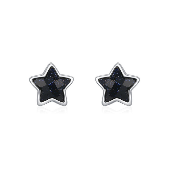 Wholesale Niche Simple Fashion Women's S925 Sterling Silver Obsidian Star Earrings Set With Precious Stones