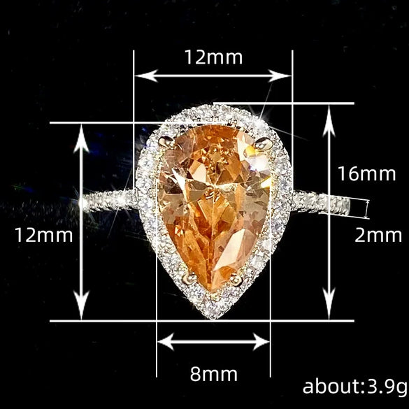 Wholesale Niche Simple Light Luxury Yellow Fashion Jewelry Copper Zircon Microinlaid Water Drop Ring
