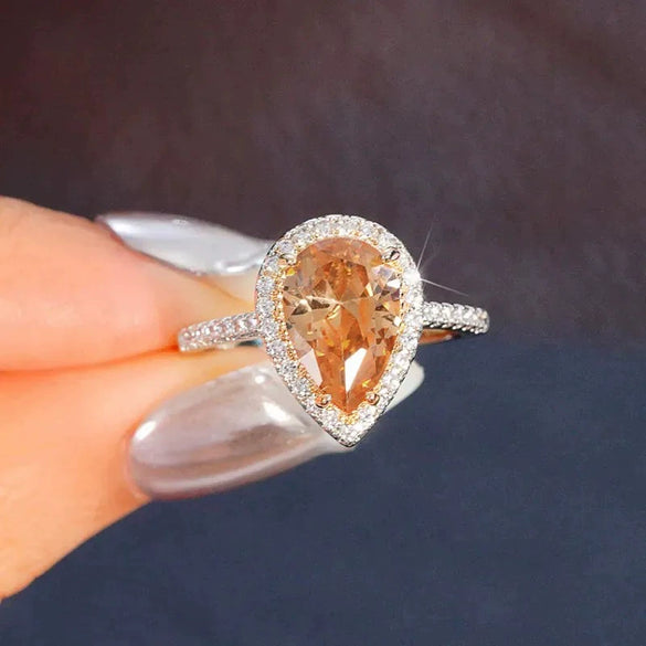 Wholesale Niche Simple Light Luxury Yellow Fashion Jewelry Copper Zircon Microinlaid Water Drop Ring