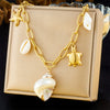 Wholesale Niche Style Animal Inspired Stainless Steel Gold Plated Necklace With Pearl Conch Starfish Dolphin Turtle Elements