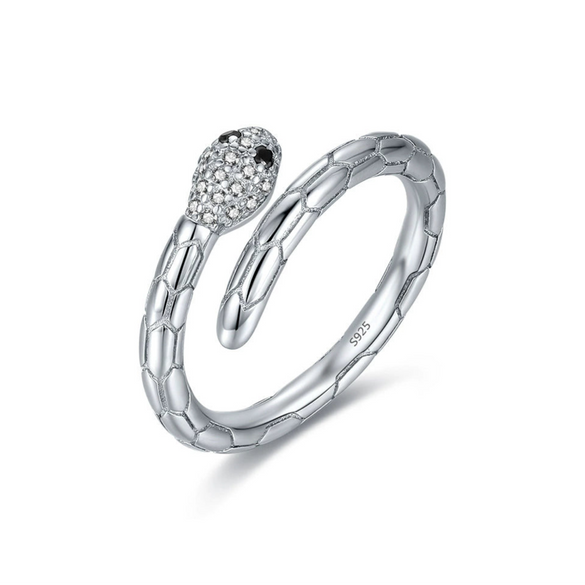 Wholesale Niche Style Animal Snake 925 Sterling Silver Micro Inlaid Adjustable Ring For Women