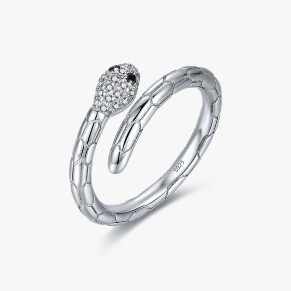 Wholesale Niche Style Animal Snake 925 Sterling Silver Micro Inlaid Adjustable Ring For Women