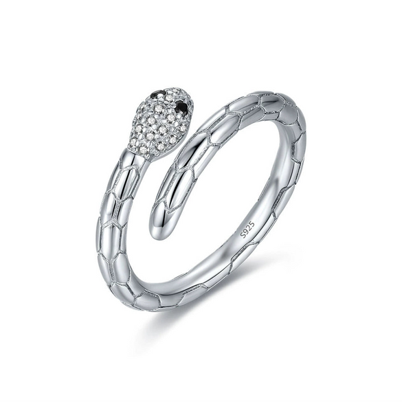 Wholesale Niche Style Animal Snake 925 Sterling Silver Micro Inlaid Adjustable Ring For Women