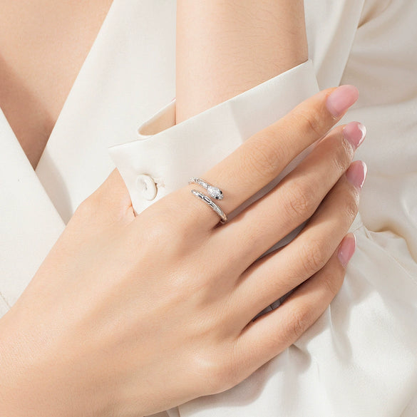 Wholesale Niche Style Animal Snake 925 Sterling Silver Micro Inlaid Adjustable Ring For Women