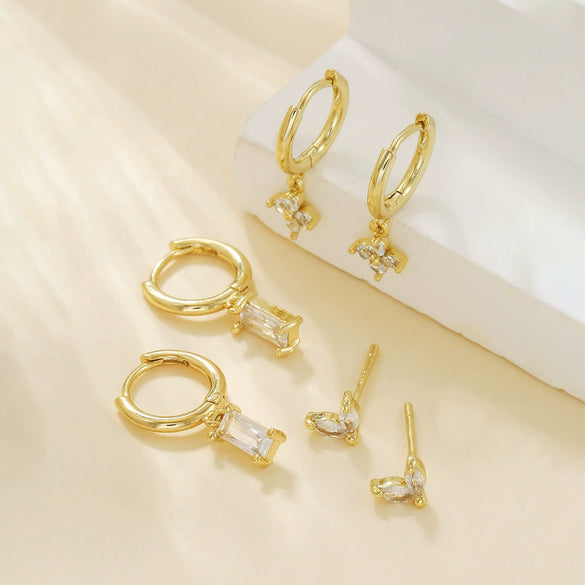 Wholesale Niche Style Copper Earrings With Geometric And Leaf Pattern And Zirconia Design For Women