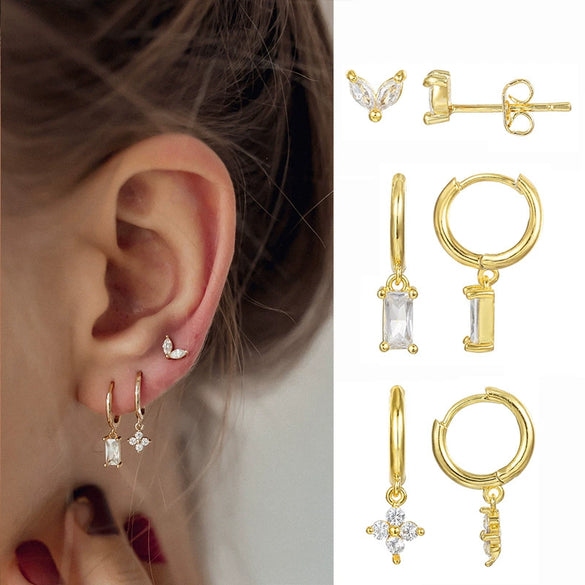 Wholesale Niche Style Copper Earrings With Geometric And Leaf Pattern And Zirconia Design For Women