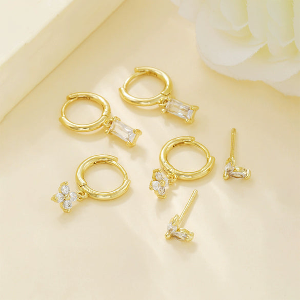 Wholesale Niche Style Copper Earrings With Geometric And Leaf Pattern And Zirconia Design For Women
