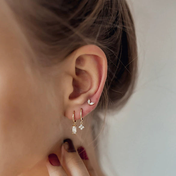 Wholesale Niche Style Copper Earrings With Geometric And Leaf Pattern And Zirconia Design For Women