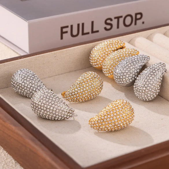 Wholesale Niche Style Drop Shape Titanium Steel 18K Gold Plated Earrings For Women