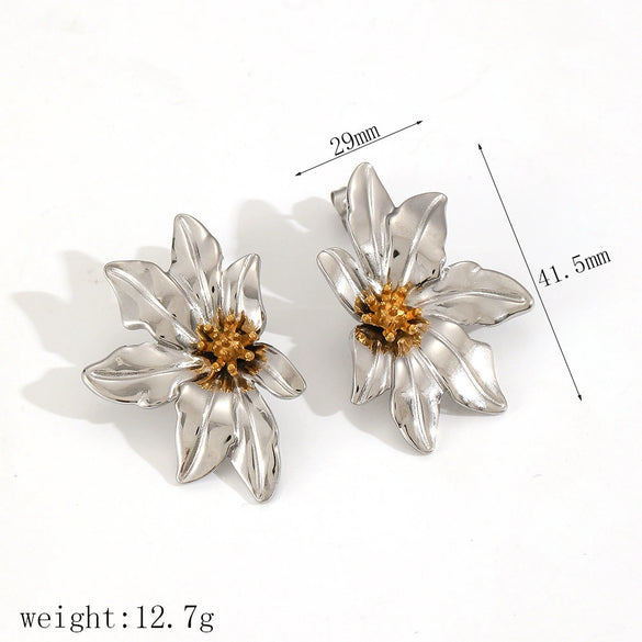 Wholesale Niche Style Flower Shape Stainless Steel 18K Goldplated Earrings For Women