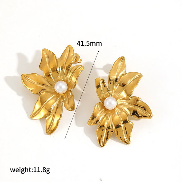 Wholesale Niche Style Flower Shape Stainless Steel 18K Goldplated Earrings For Women