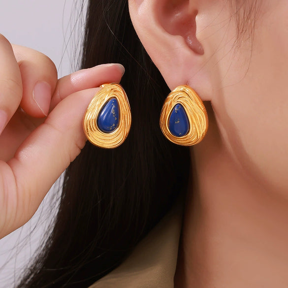 Wholesale Niche Style Geometric Dropshaped Titanium Steel Earrings Electroplated With Gold For Women