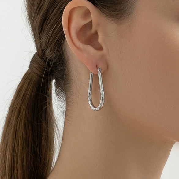 Wholesale Niche Style Geometric Ushaped Embossed Stainless Steel 18K Gold Plated Earrings For Women