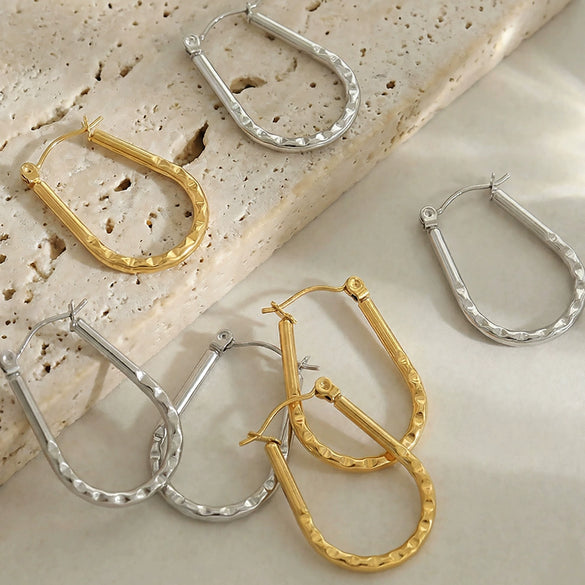 Wholesale Niche Style Geometric Ushaped Embossed Stainless Steel 18K Gold Plated Earrings For Women