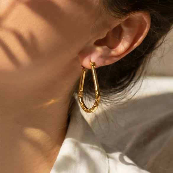 Wholesale Niche Style Geometric Ushaped Embossed Stainless Steel 18K Gold Plated Earrings For Women