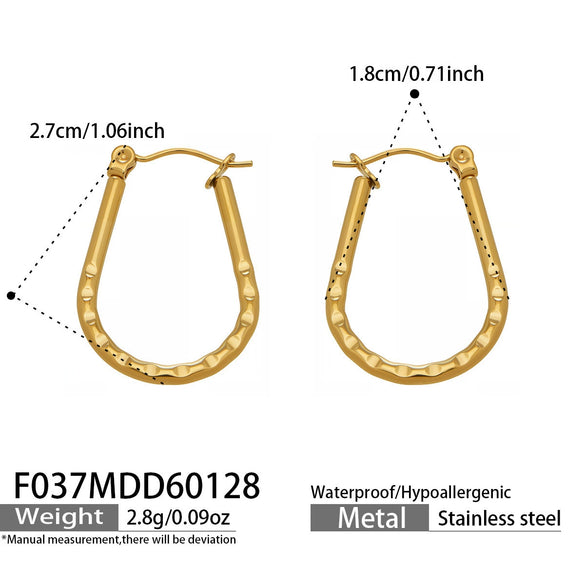 Wholesale Niche Style Geometric Ushaped Embossed Stainless Steel 18K Gold Plated Earrings For Women