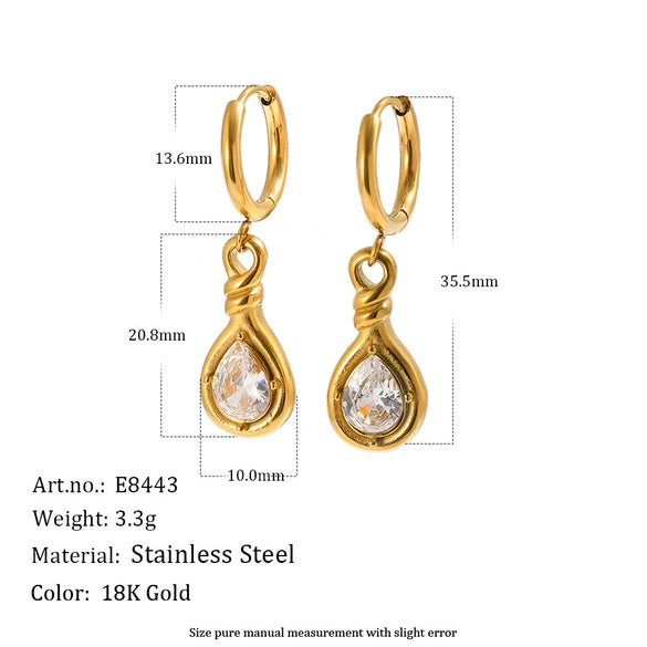 Wholesale Niche Style 18K Gold Plated Stainless Steel Water Dropshaped Zircon Earrings For Women