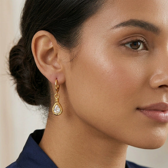 Wholesale Niche Style 18K Gold Plated Stainless Steel Water Dropshaped Zircon Earrings For Women
