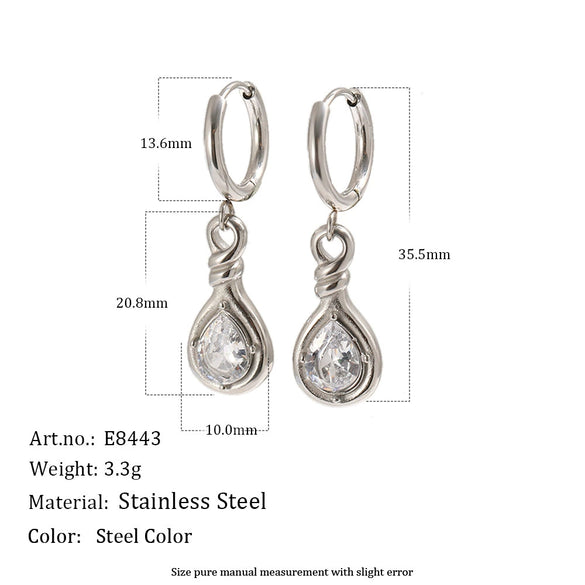 Wholesale Niche Style 18K Gold Plated Stainless Steel Water Dropshaped Zircon Earrings For Women