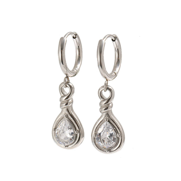 Wholesale Niche Style 18K Gold Plated Stainless Steel Water Dropshaped Zircon Earrings For Women