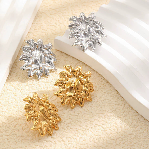 Wholesale Niche Style Stainless Steel 18K Goldplated Flower Stud Earrings For Women