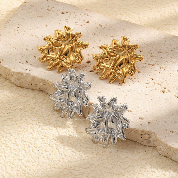 Wholesale Niche Style Stainless Steel 18K Goldplated Flower Stud Earrings For Women