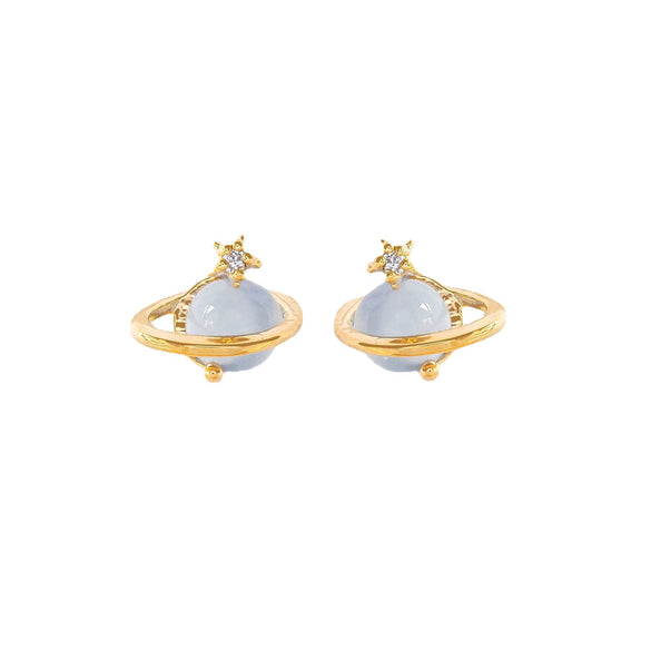 Wholesale Niche Style Women's Earrings With Cat's Eye Stone Star Pattern 925 Silver Needle Brass Inlaid Zircon Real Gold Plating