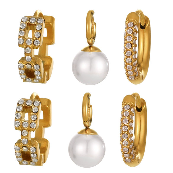 Wholesale Niche Temperament Zircon Beaded Earrings 316L Stainless Steel 18K Real Gold Electroplated Ear Buckle Geometric Style