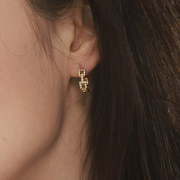 Wholesale Niche Temperament Zircon Beaded Earrings 316L Stainless Steel 18K Real Gold Electroplated Ear Buckle Geometric Style