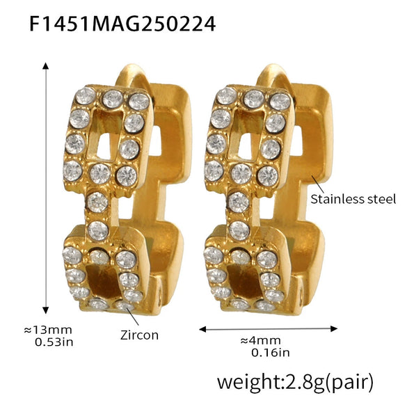 Wholesale Niche Temperament Zircon Beaded Earrings 316L Stainless Steel 18K Real Gold Electroplated Ear Buckle Geometric Style