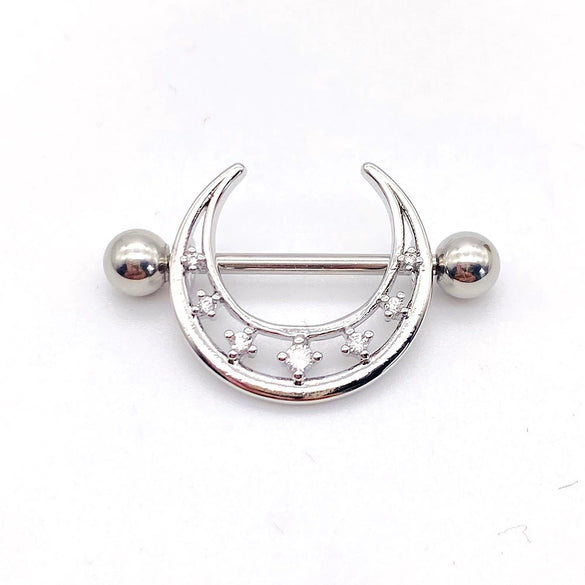 Wholesale Nipple Ring Stainless Steel Moon And Flower Shaped Electroplated For Women