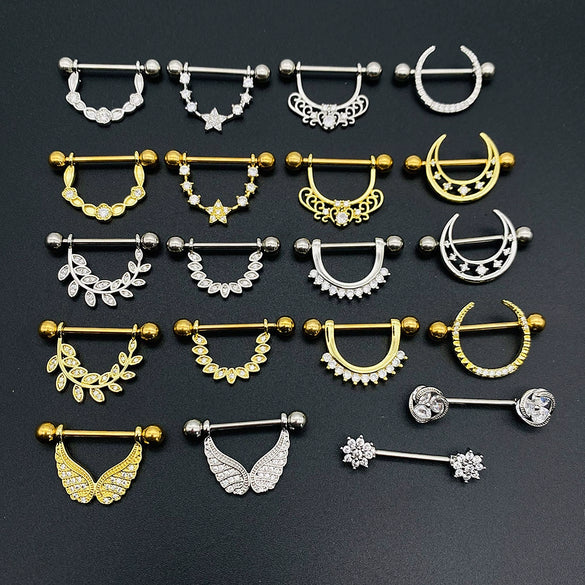 Wholesale Nipple Ring Stainless Steel Moon And Flower Shaped Electroplated For Women