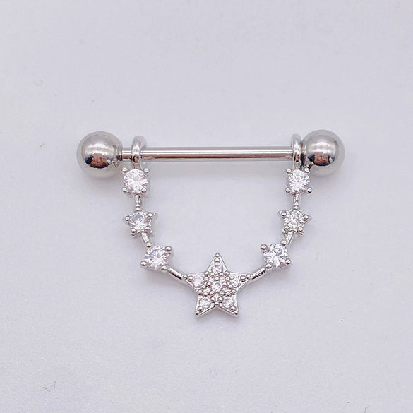 Wholesale Nipple Ring Stainless Steel Moon And Flower Shaped Electroplated For Women