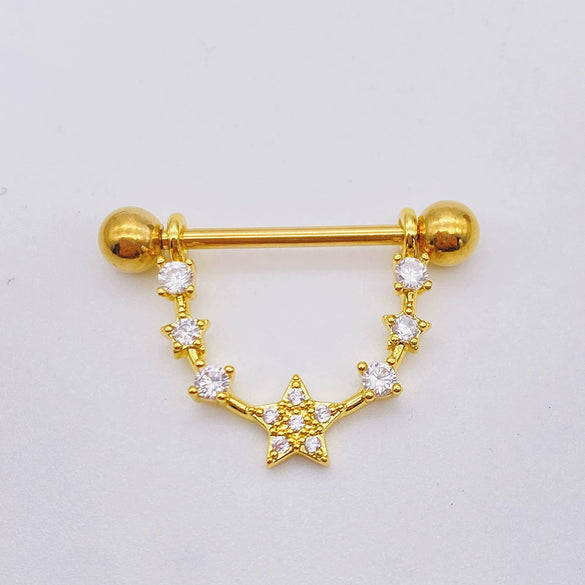 Wholesale Nipple Ring Stainless Steel Moon And Flower Shaped Electroplated For Women