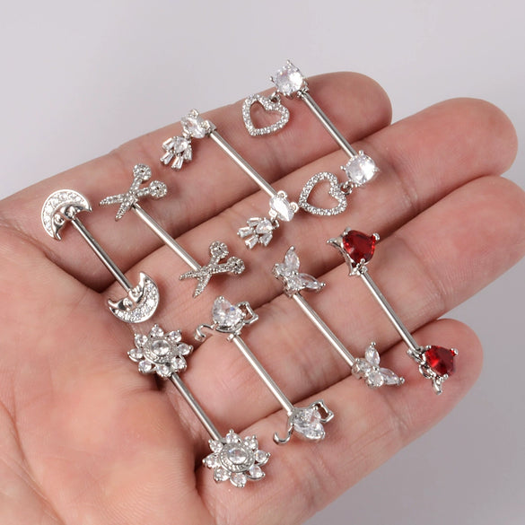 Wholesale Nipple Ring Stainless Steel Zircon Heartshaped Clover Rabbit Animal Snakeshaped Polished