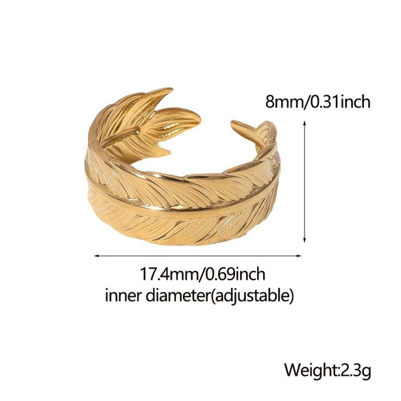 Wholesale Non Fading Titanium Steel Open Ring With Feather Tail Design 18K Gold Plated For Women