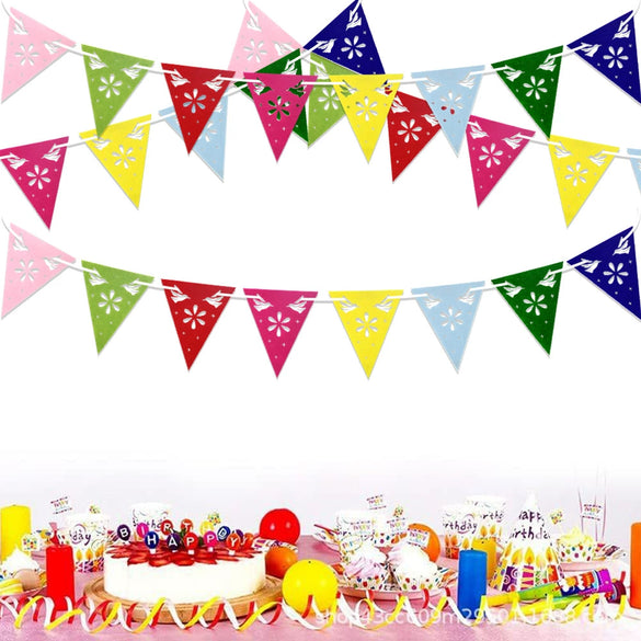 Wholesale Non Woven Hollow Triangle Party Decoration Flag Colorful