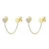 Wholesale Nonearhole Double Earrings Copper Plated With Real Gold Microinlaid Zircon Heart And Geometric Style For Women