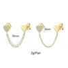 Wholesale Nonearhole Double Earrings Copper Plated With Real Gold Microinlaid Zircon Heart And Geometric Style For Women