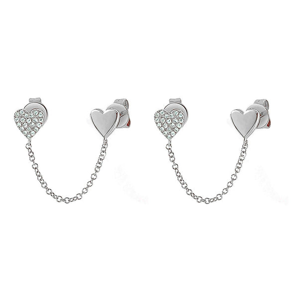Wholesale Nonearhole Double Earrings Copper Plated With Real Gold Microinlaid Zircon Heart And Geometric Style For Women