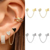 Wholesale Nonearhole Double Earrings Copper Plated With Real Gold Microinlaid Zircon Heart And Geometric Style For Women