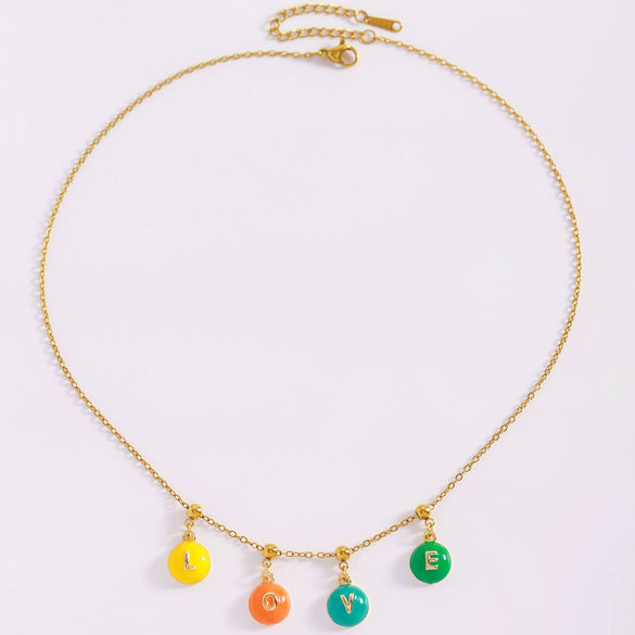 Wholesale Nonfading Electroplated Stainless Steel And Alloy Letter Love Pendant Necklace Sweet Girly Unisex Style