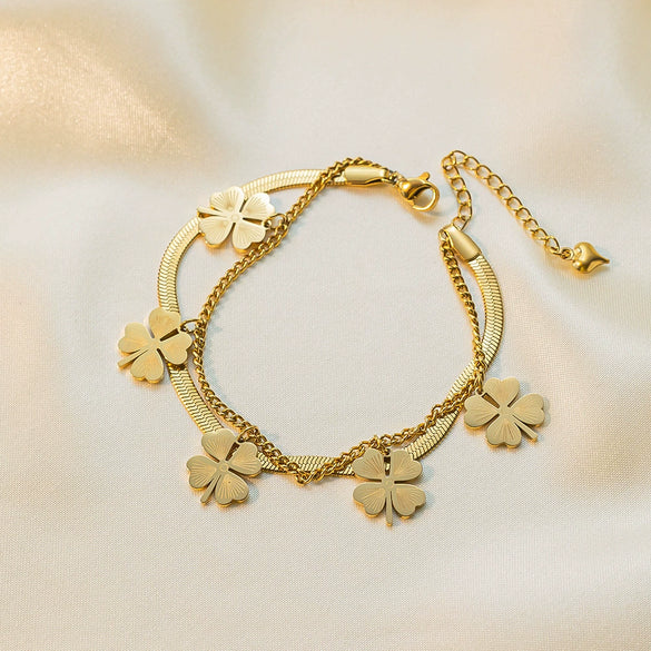 Wholesale Nonfading Fashion Women's Geometric Flower And Insect Pattern Electroplated Titanium Steel Bracelet