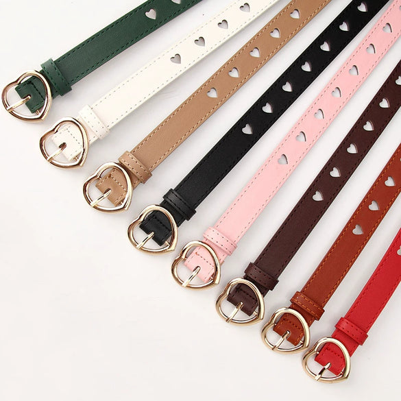 Wholesale Nonperforated Love Hollow Decorative Belt For Women Made Of Imitation Leather With Alloy Buckle