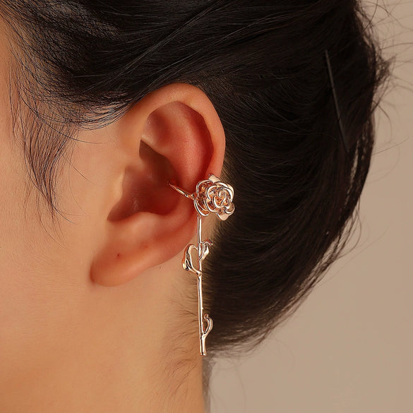 Wholesale Nonpierced Ear Cuff Copper Dark Thorn Rose Flower Electroplated For Women