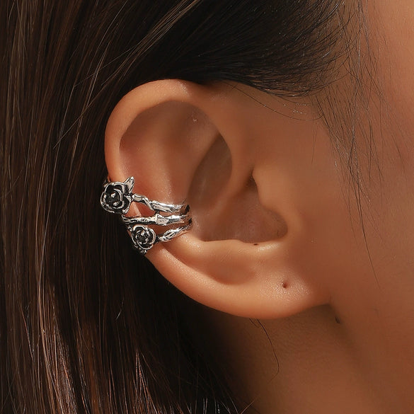 Wholesale Nonpierced Ear Cuff Copper Dark Thorn Rose Flower Electroplated For Women