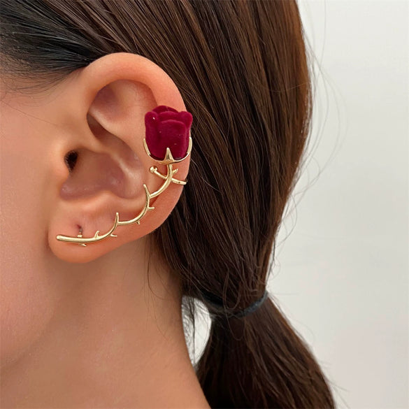 Wholesale Nonpierced Ear Cuff Copper Dark Thorn Rose Flower Electroplated For Women