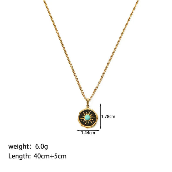 Wholesale Jewelry Nordic Style Vintage Style Devil'S Eye 201 Stainless Steel Natural Stone 18K Gold Plated Epoxy Plating Inlay Pendant Necklace