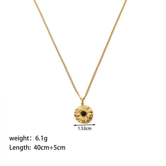 Wholesale Jewelry Nordic Style Vintage Style Devil'S Eye 201 Stainless Steel Natural Stone 18K Gold Plated Epoxy Plating Inlay Pendant Necklace